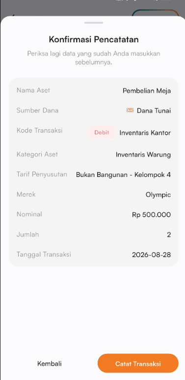 Halaman konfirmasi aset