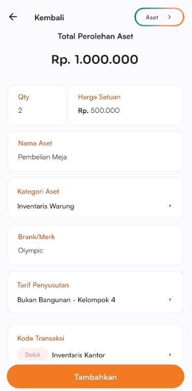 Halaman tambah aset