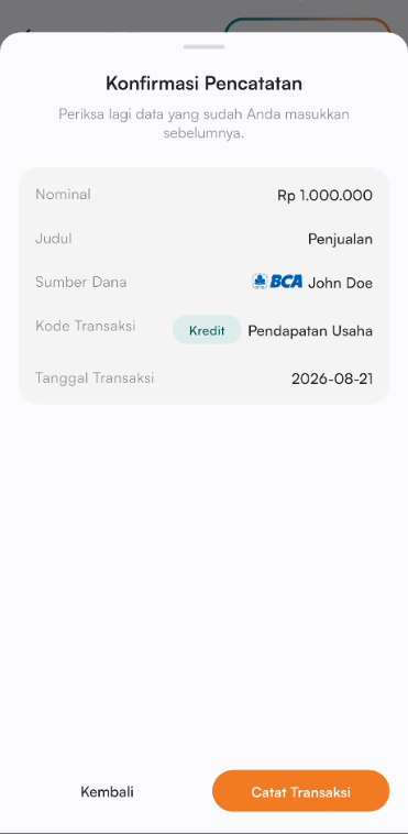Konfirmasi tambah transaksi bank