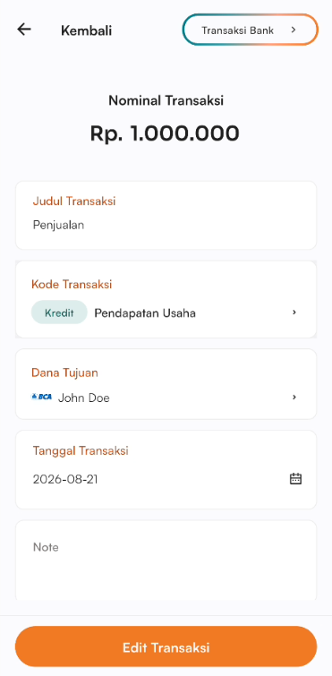 Form edit transaksi bank