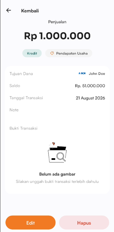 Halaman edit transaksi bank