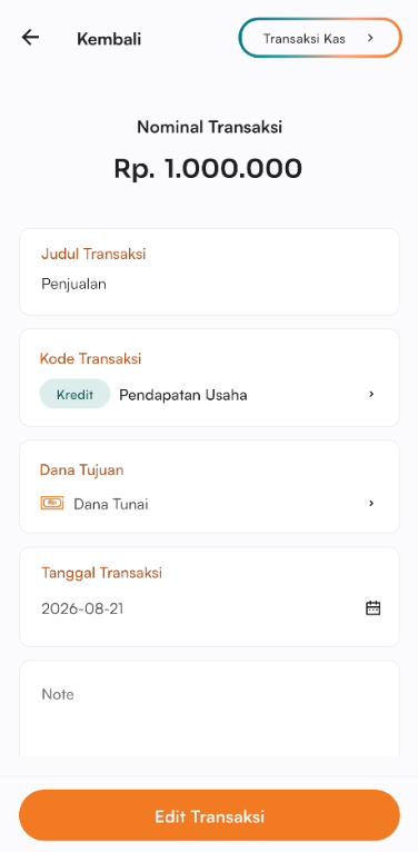 Form edit transaksi kas