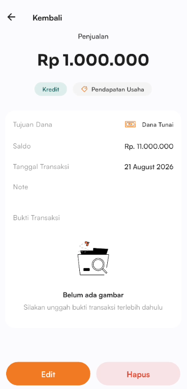 Halaman edit transaksi kas