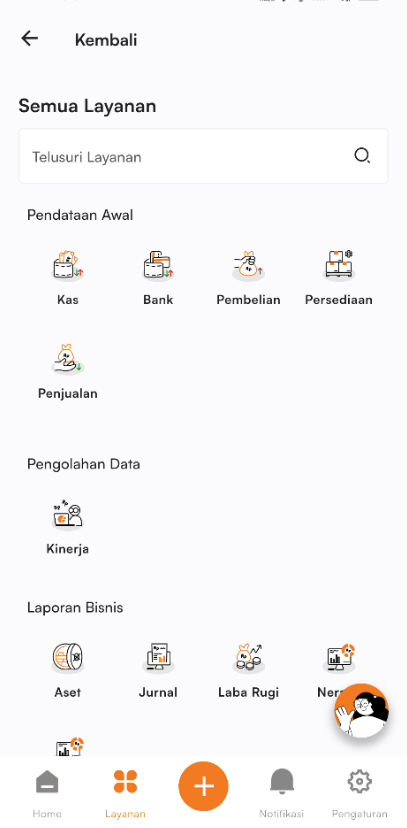 Halaman dashboard pencarian layanan