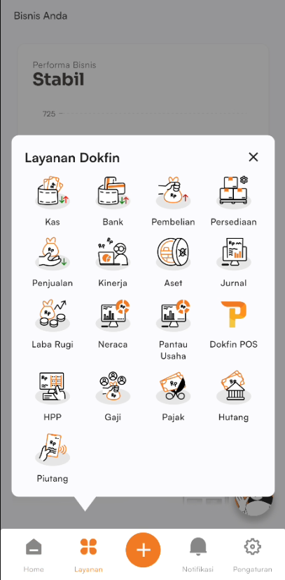 Halaman dashboard navbar layanan