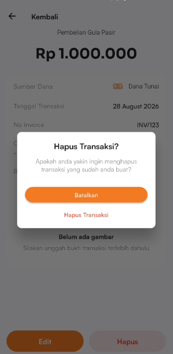 Halaman hapus transaksi piutang