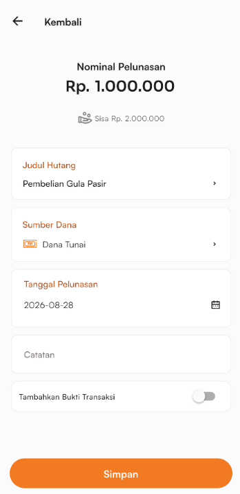 Form edit transaksi hutang