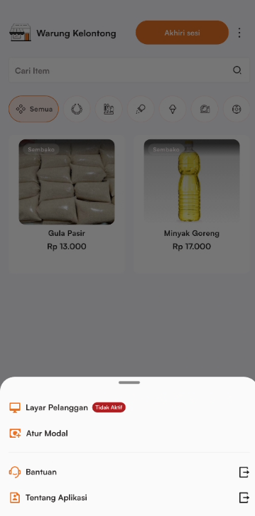 Menu opsi layar pelanggan