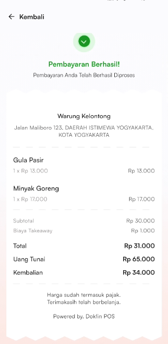Halaman pembayaran berhasil