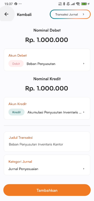 Halaman tambah transaksi jurnal