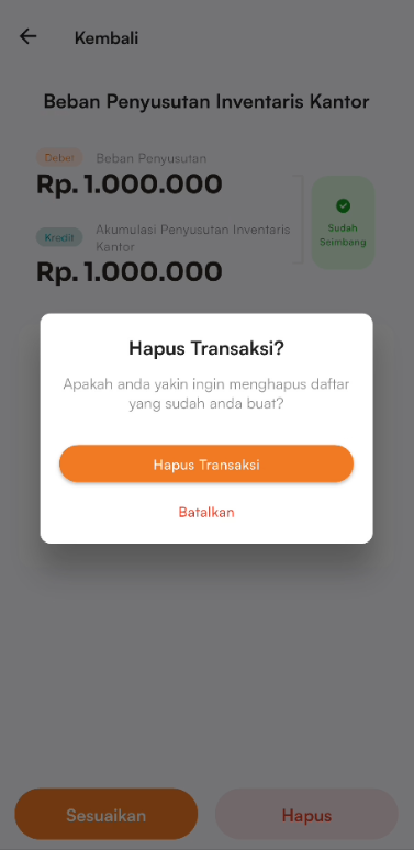 Halaman hapus transaksi jurnal