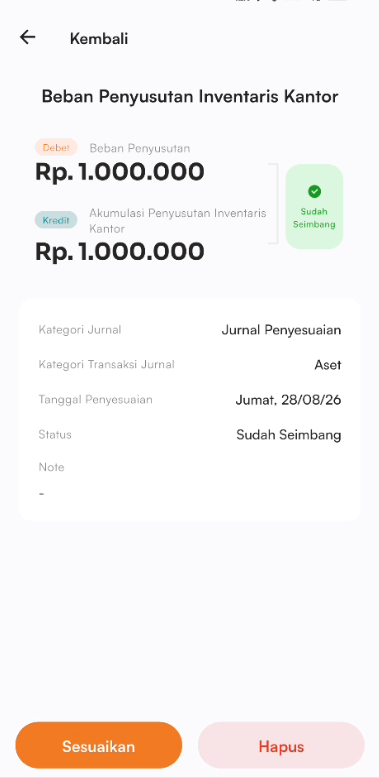 Halaman edit transaksi jurnal
