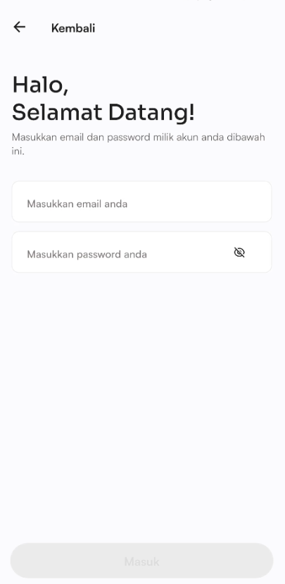 Halaman login dengan email
