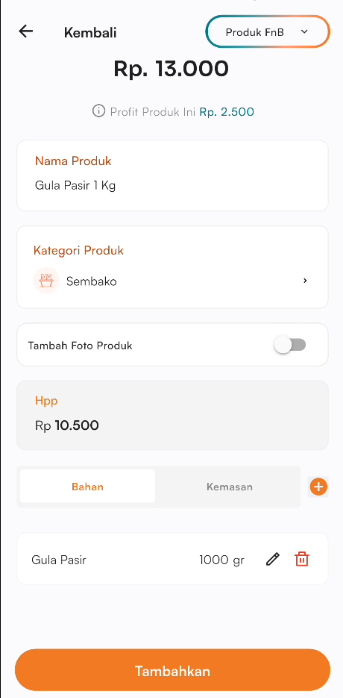 Halaman Pengaturan Produk