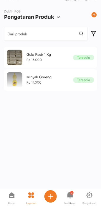 Halaman Pengaturan Produk