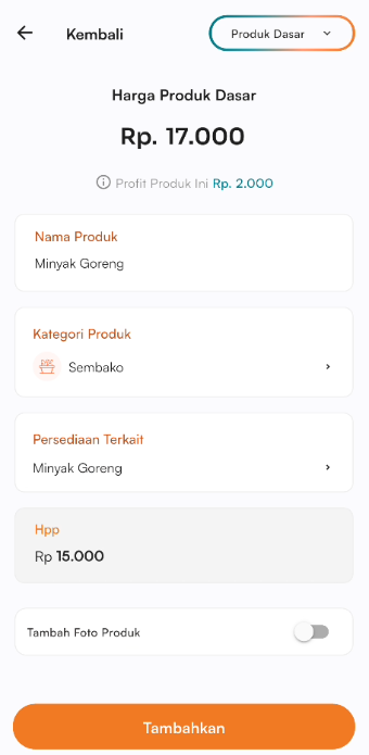Halaman Pengaturan Produk