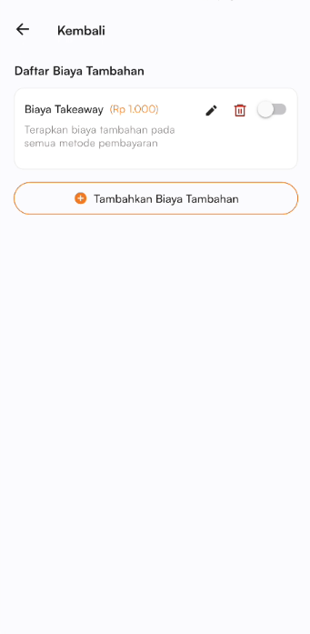 Halaman daftar biaya tambahan