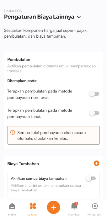 Halaman Pengaturan Biaya Lainnya