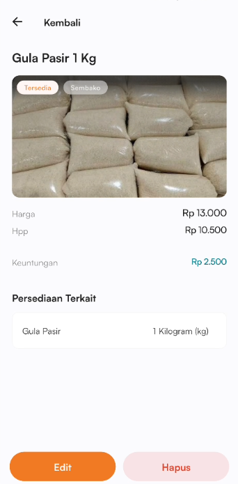 Halaman Pengaturan Produk