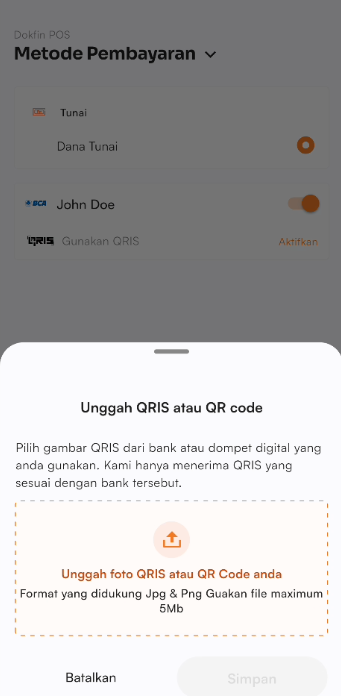 Form tambah metode pembayaran QRIS