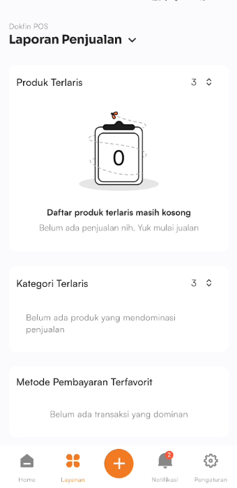 Tampilan statistik penjualan
