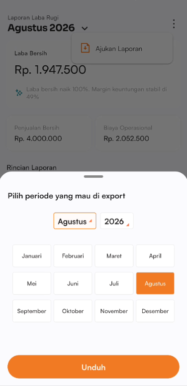 Halaman unduh laporan laba rugi