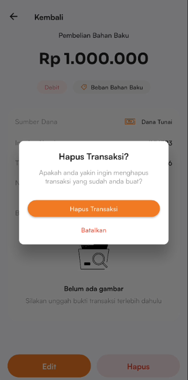 Halaman hapus transaksi pembelian