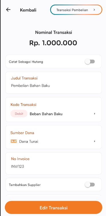 Form edit transaksi pembelian