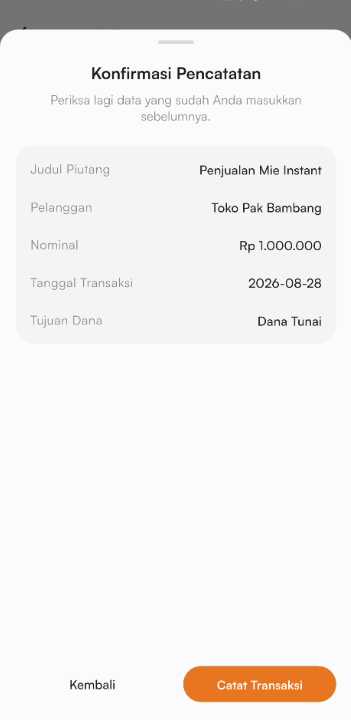 Konfirmasi tambah transaksi piutang
