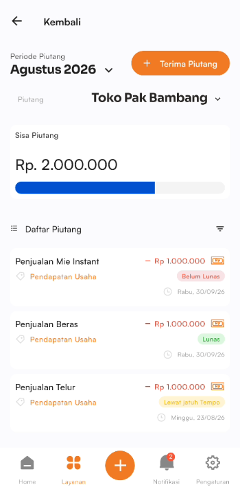 Halaman detail piutang