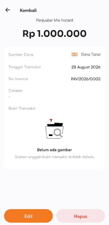 Halaman edit transaksi piutang