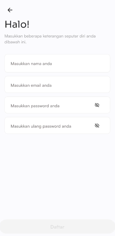 Halaman register dengan email