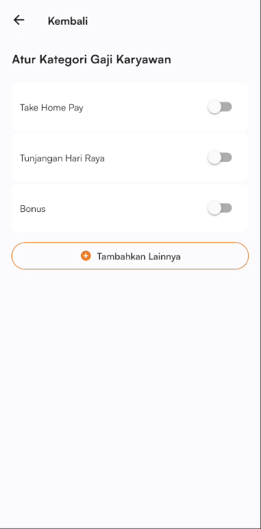 Halaman atur kategori gaji