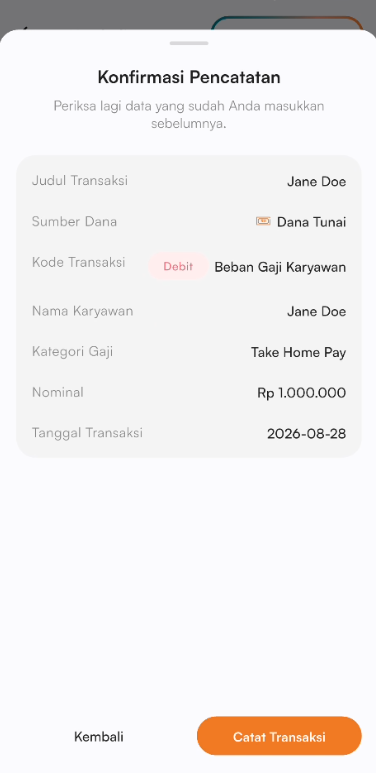 Konfirmasi tambah transaksi gaji
