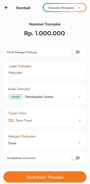 Halaman tambah transaksi penjualan