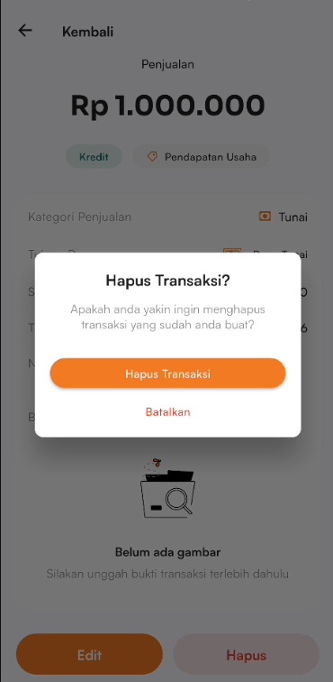Halaman hapus transaksi penjualan