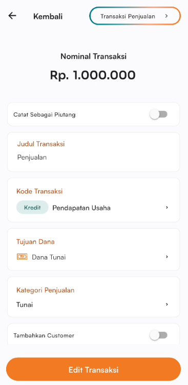 Form edit transaksi penjualan