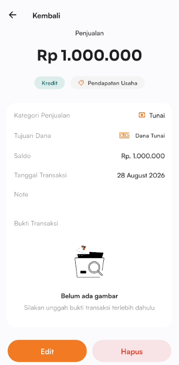 Halaman edit transaksi penjualan