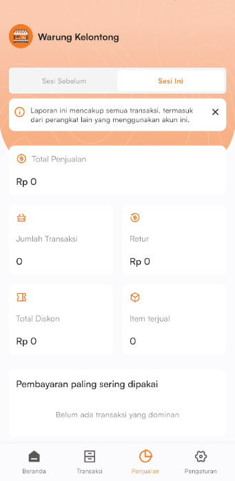 Halaman laporan penjualan