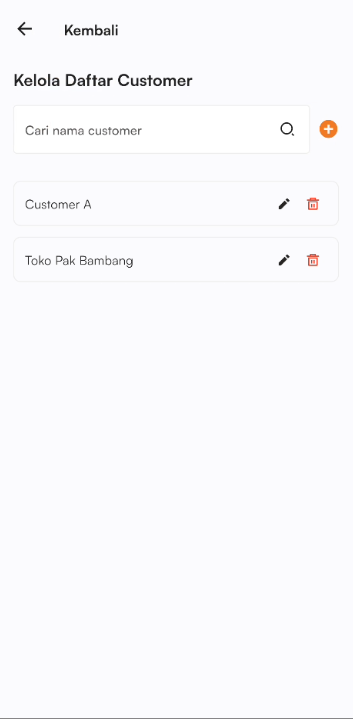 Halaman kelola daftar customer