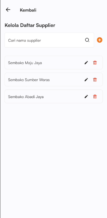 Halaman kelola daftar supplier