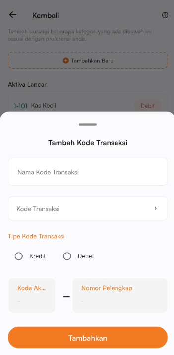 Form tambah kode transaksi