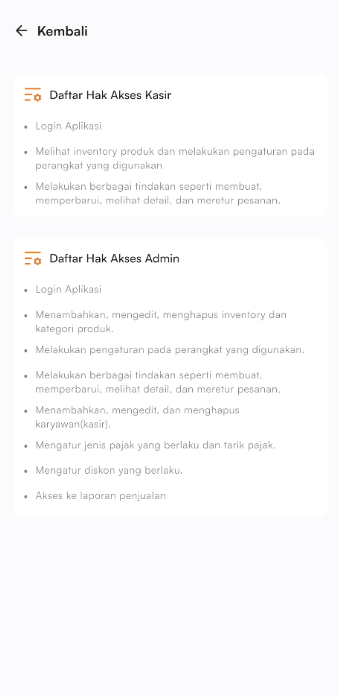 Halaman pengaturan izin akses