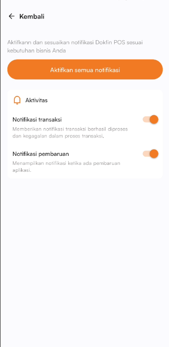 Halaman pengaturan notifikasi