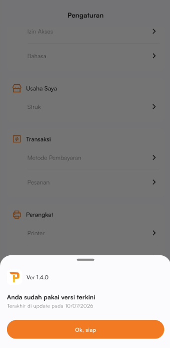 Halaman pengaturan pembaruan