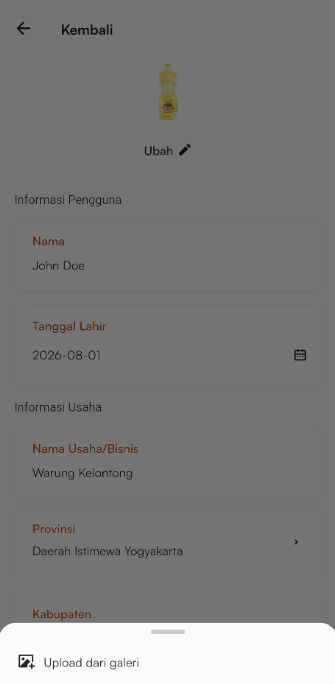 Halaman edit foto profil