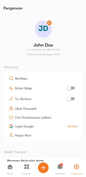 Halaman pengaturan