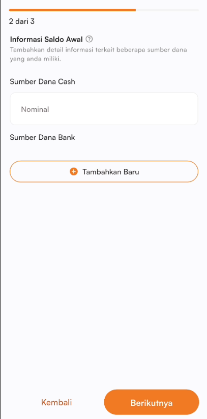 Halaman setup saldo kas dan bank