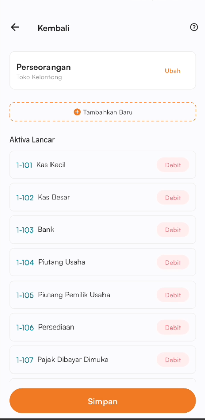 Halaman setup kode transaksi