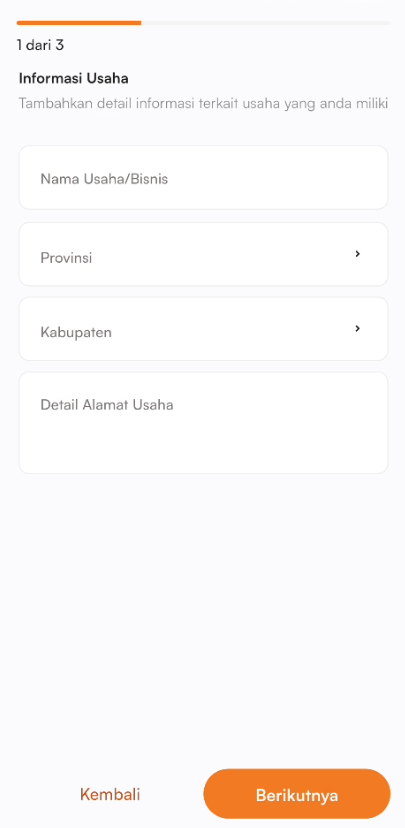 Halaman setup informasi usaha